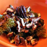 candied nuts on roasted broccoli