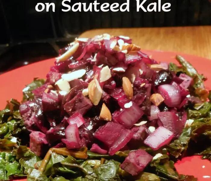 Beets, Onions, Cherries and Venison on Sauteed Kale – Low Calorie Recipe