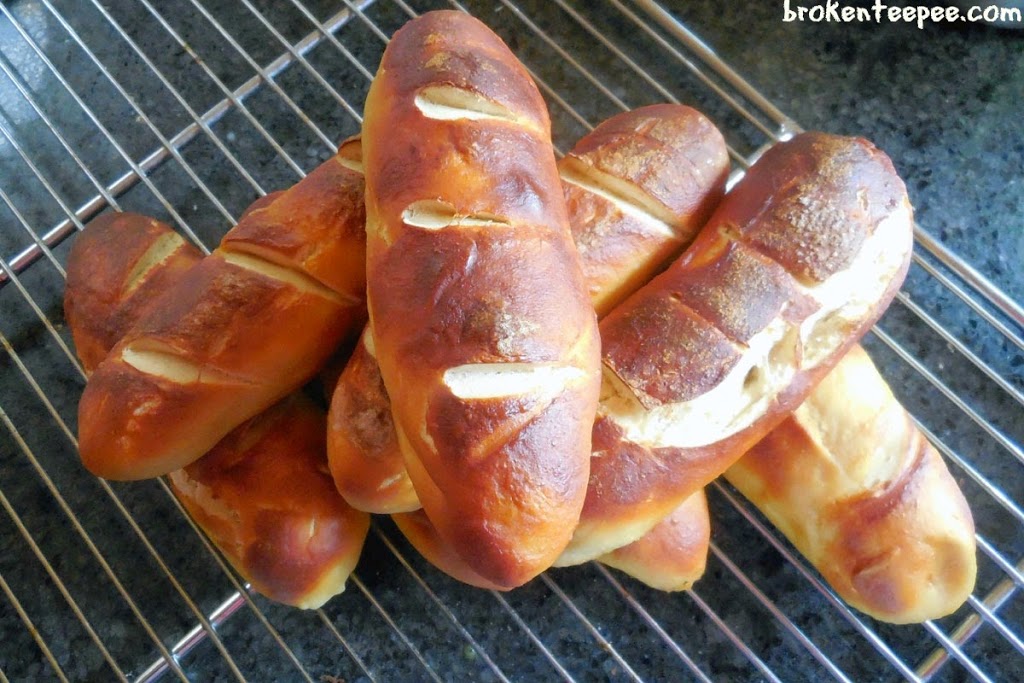 homemade pretzel hot dog rolls, 