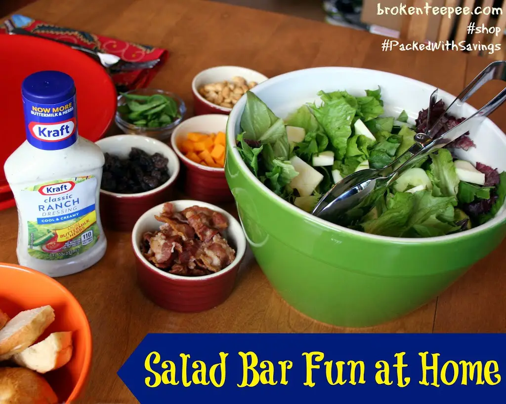 Salad bar fun at home, salad bar fixings on table, #PackedWithSavings, #shop, #cbias