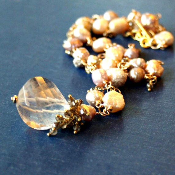 pearl necklace with gemstone drop