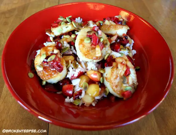 Scallops with Cherries and Pumpkin Seeds, Anderson Seafoods, sponsored