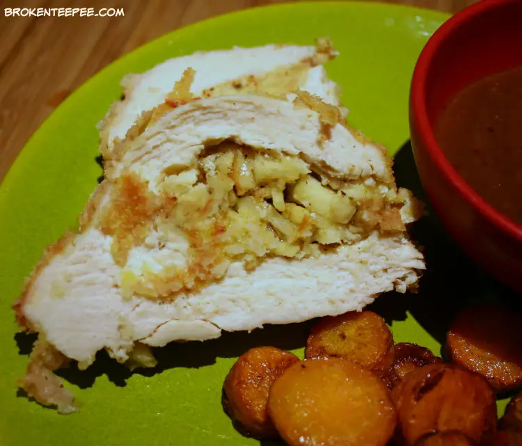 close up of stuffed chicken, Chicken Recipe for two, Zaycon Fresh, Apple and Cheddar Stuffed Chicken Breast, #sponsored