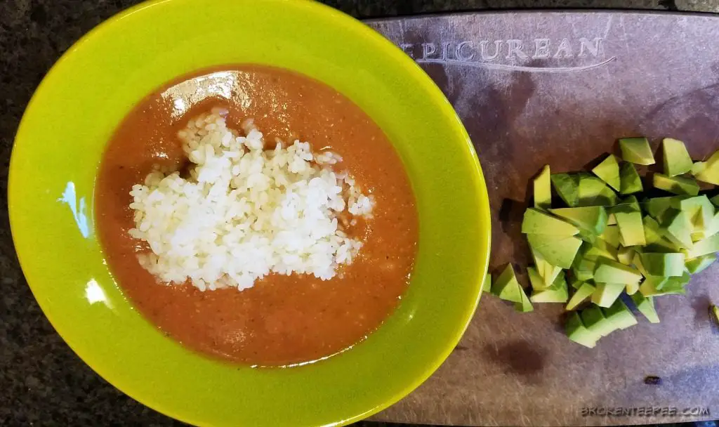 leftovers dinner recipe, Tomato Soup with Garlic Shrimp on Rice