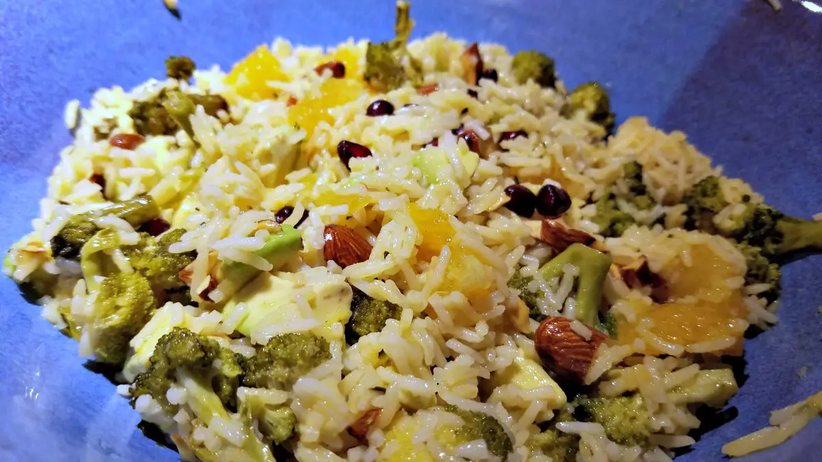 orange rice salad, rice salad recipe, vegetarian rice salad