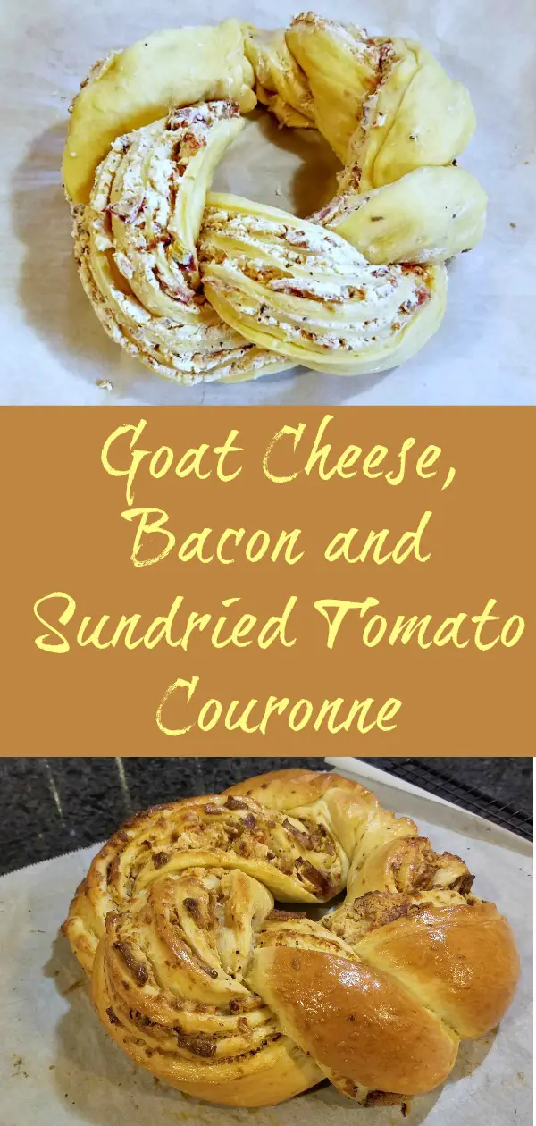 game day recipe, savory couronne, goat cheese bacon and sundried tomato couronne, party food
