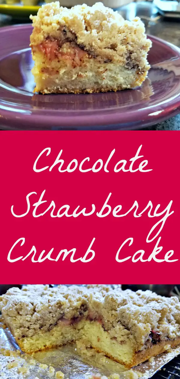 chocolate strawberry crumb cake, coffee cake, chocolate covered strawberry crumb cake, valentine's day breakfast treat