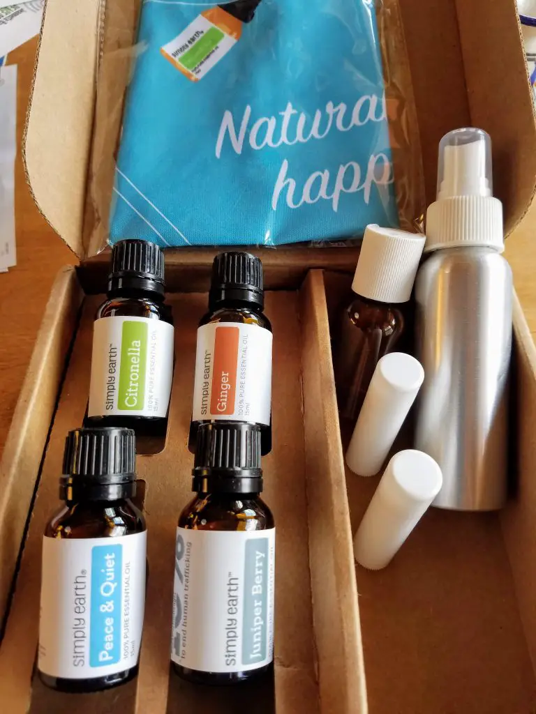 contents of simply earth may recipe box, essential oils, Ad