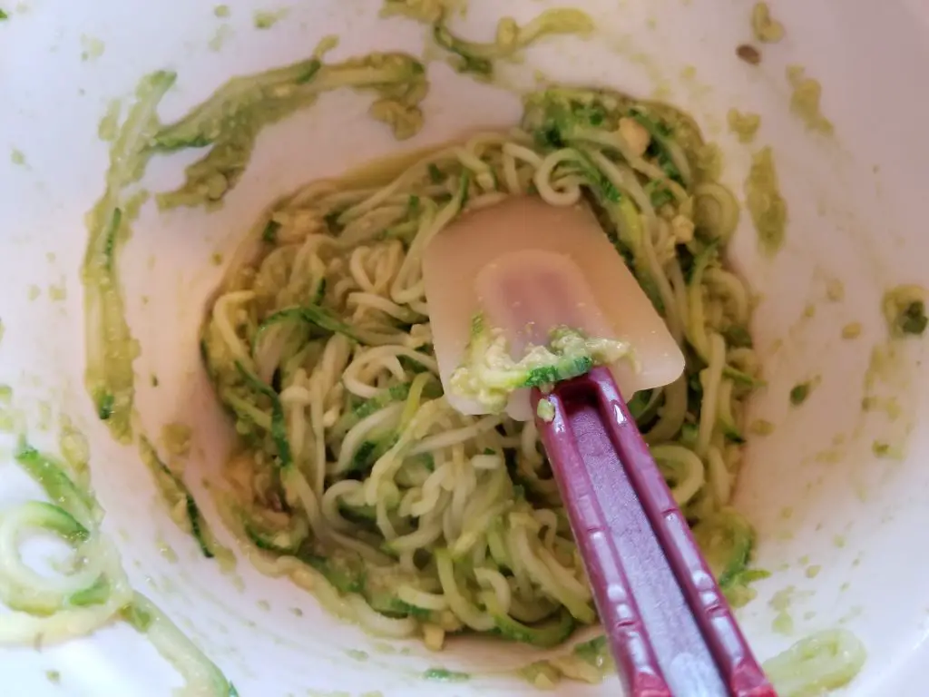 zoodles in avocado sauce as a side for the scallops dinner for two