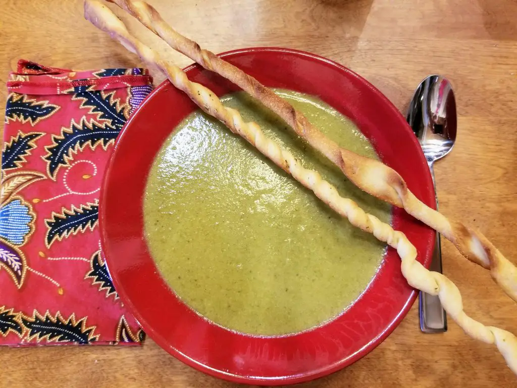 cream of broccoli soup with homemade breadsticks