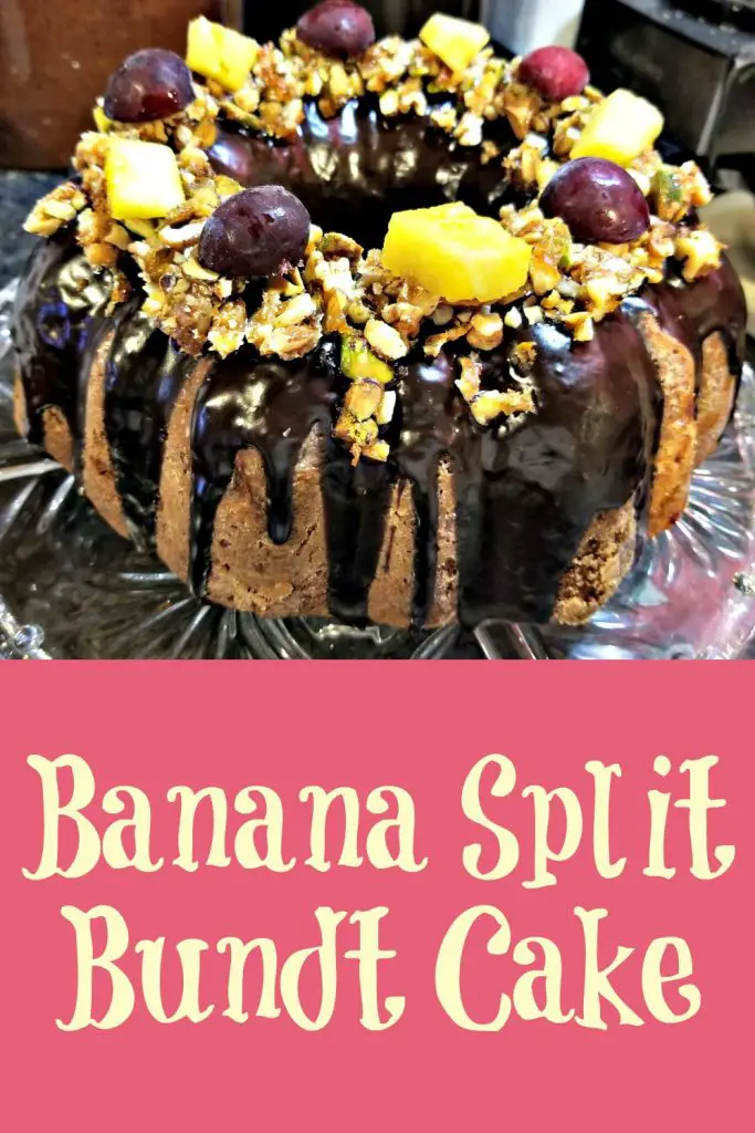banana split bundt cake made from overripe bananas