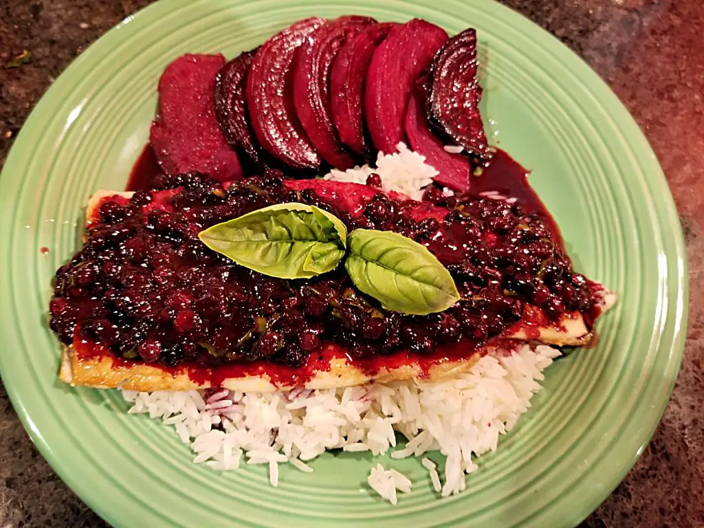 trout with basil huckleberry sauce